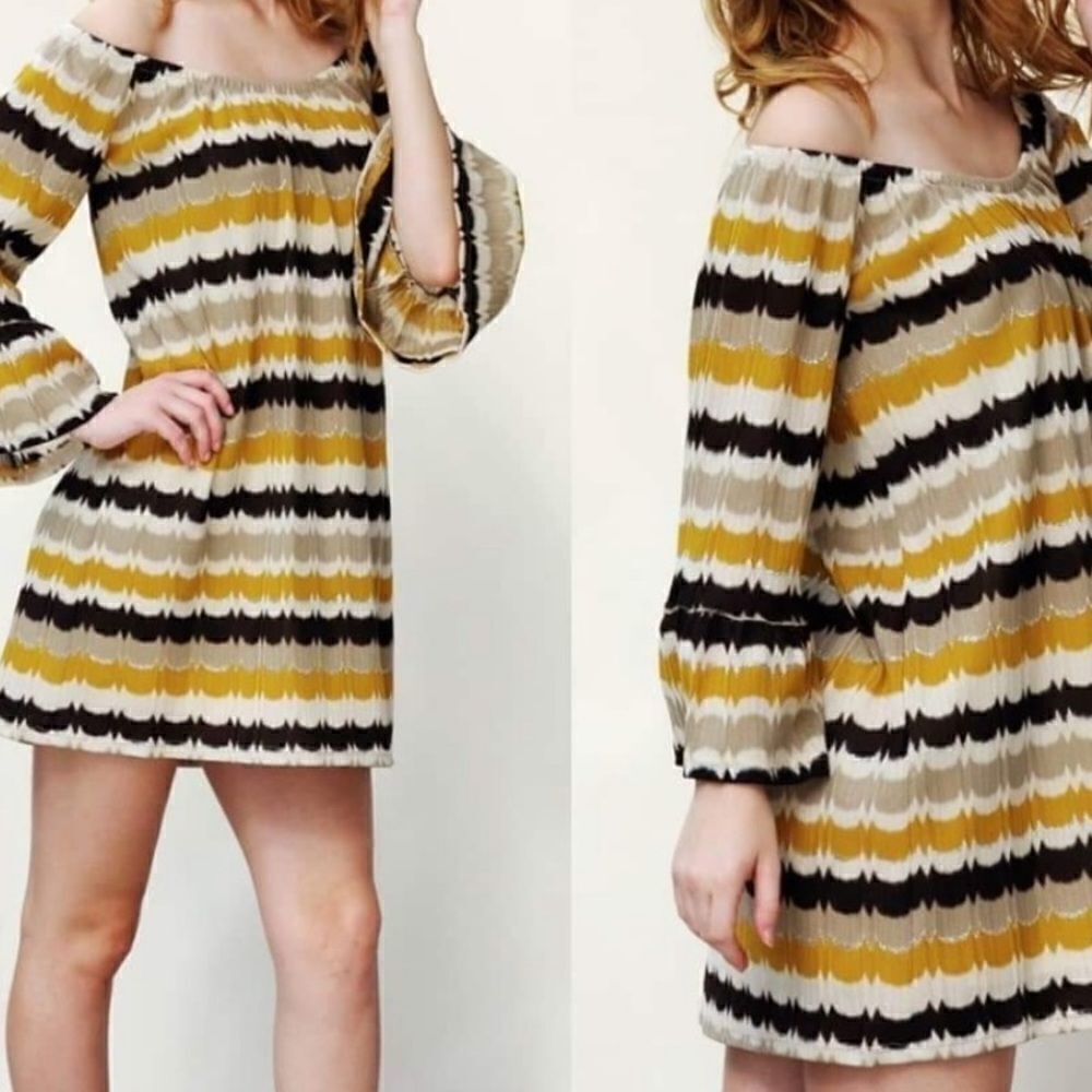 Striped Metallic Off Shoulder Dress - Picture 6 of 15